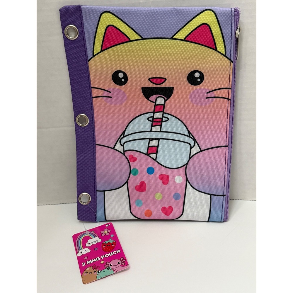 Fashion Angels Cat Milkshake 3 Ring Binder Pouch Purple School Pencil Case 80569